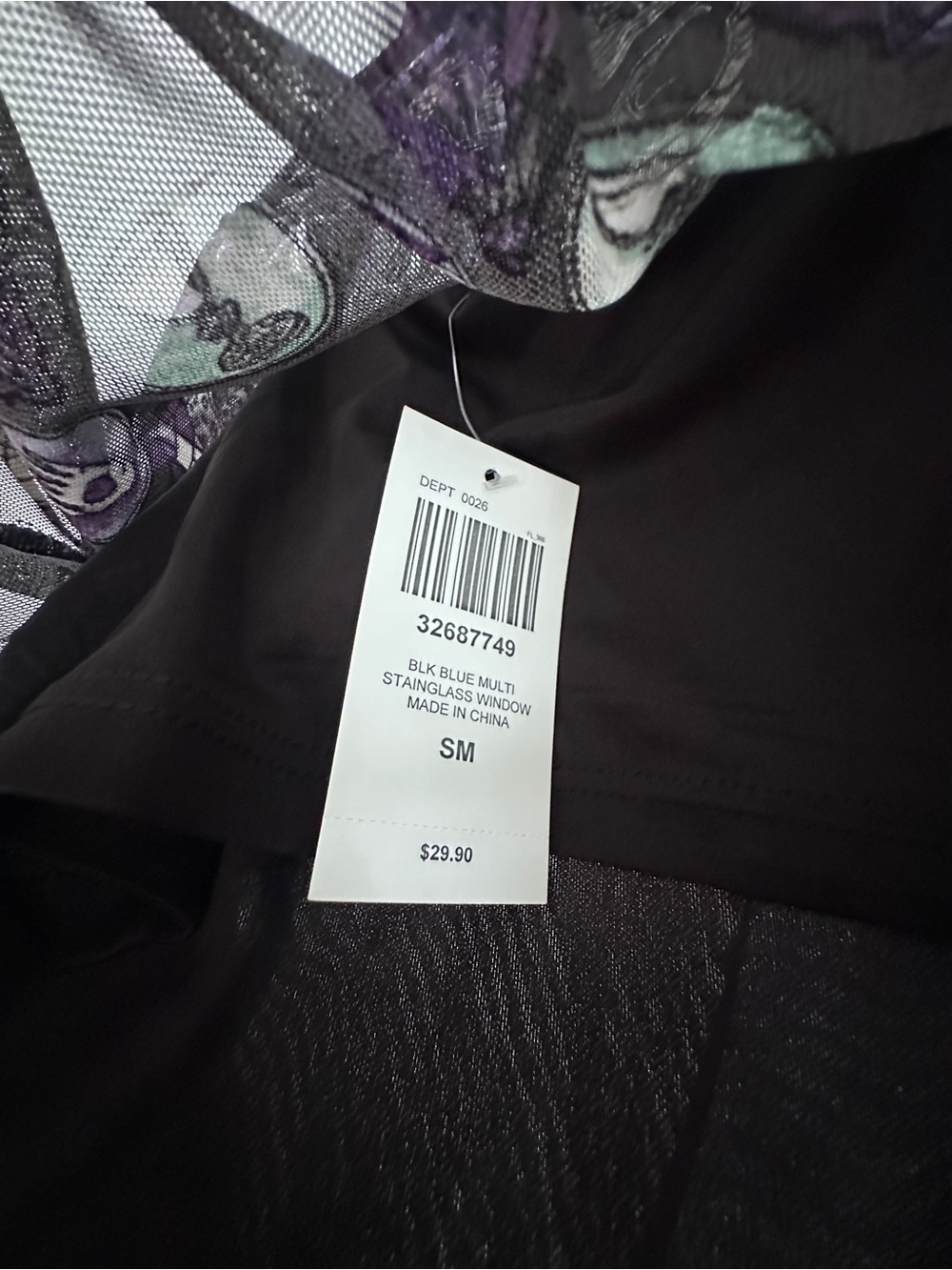 Hot Topic Black Sheer Mesh Long-Sleeve Top with Purple & Mint Mystical Print - Picture 4 of 6